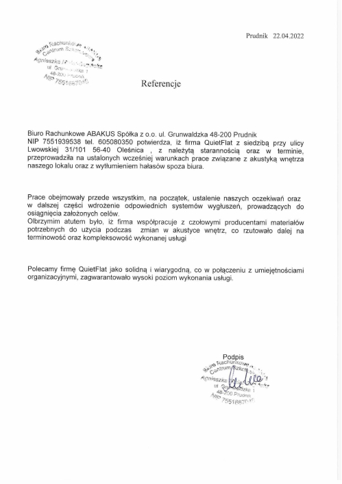 Wygłuszanie biura dla biura rachunkowego